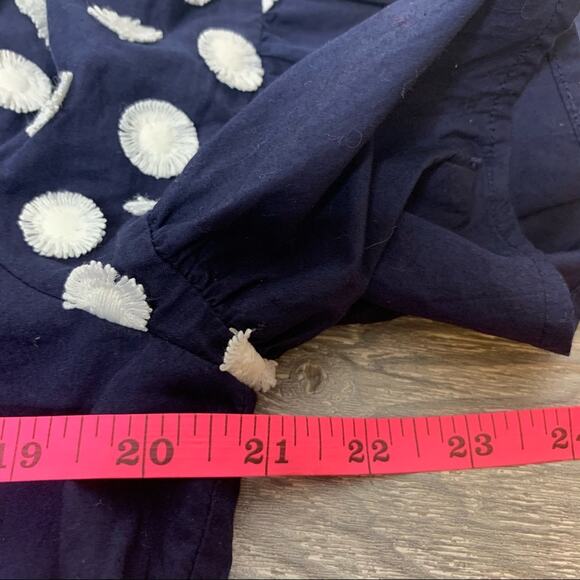 J. Crew Bell Sleeve Fringe Dot Dress blue white sz 10 - Picture 7 of 8